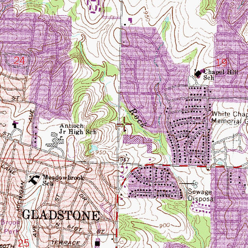 Topographic Map of Gladstone Fire Department Station 2, MO