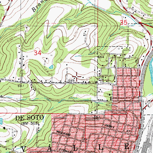 Topographic Map of City of De Soto Fire and Rescue Station 2, MO