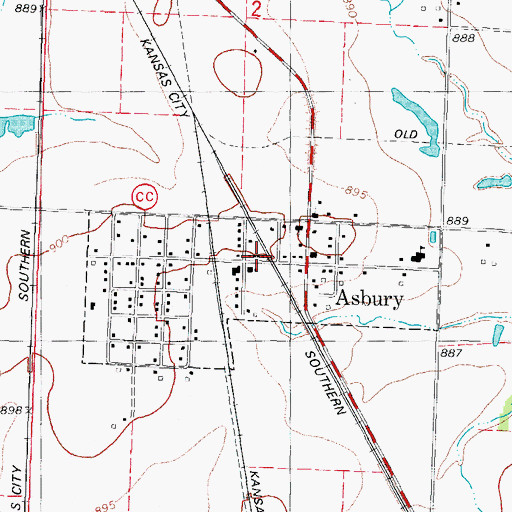 Topographic Map of Asbury Fire Protection District Station 1, MO