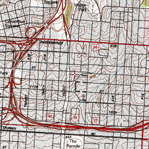 Topographic Map of Kansas City Missouri Fire Department Station 10, MO