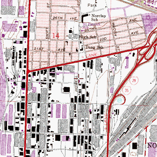 Topographic Map of North Kansas City Fire Department Station 1, MO