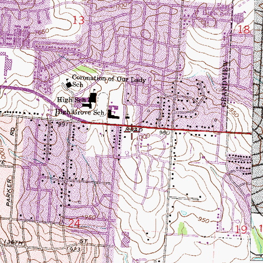 Topographic Map of Grandview Fire Department Station 1, MO