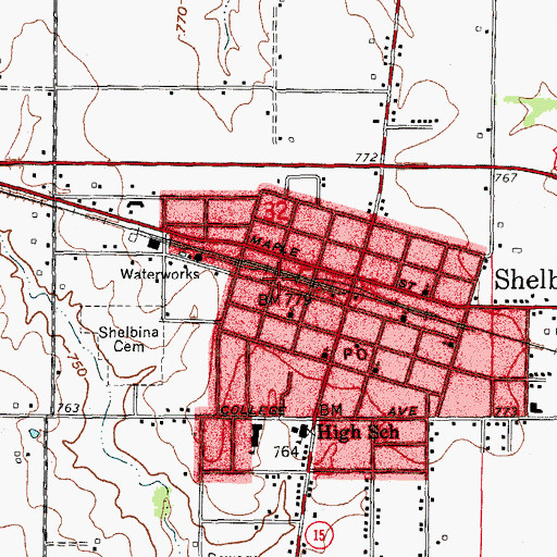 Topographic Map of Shelbina Fire Protection District, MO