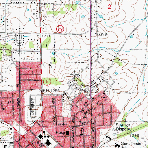 Topographic Map of Lebanon Rural Fire Protection District Station 1 Headquarters, MO