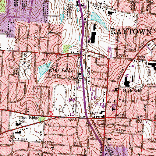 Topographic Map of Raytown Fire Protection District Station 1, MO