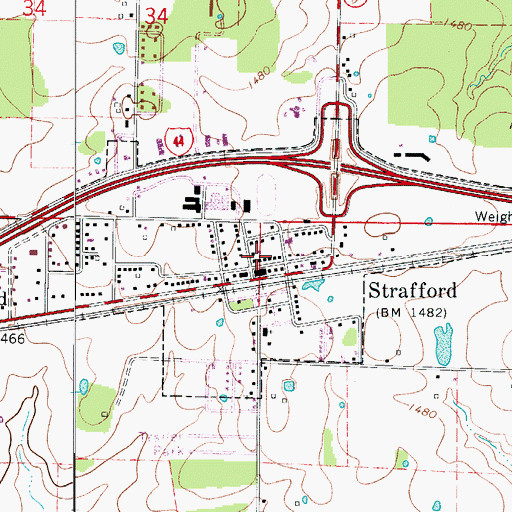 Topographic Map of Strafford Fire Protection District Station 3, MO