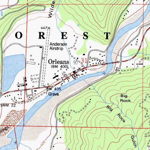 Topographic Map of Orleans Volunteer Fire Department, CA
