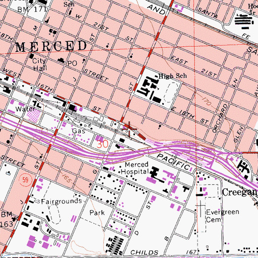 Topographic Map of Merced City Fire Department Station 51 Headquarters, CA
