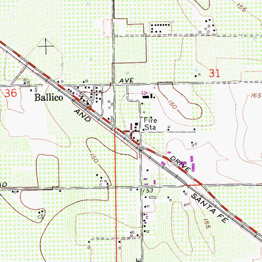 Topographic Map of Merced County Fire Department Ballico Station 92, CA