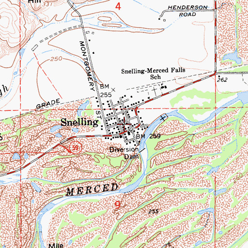 Topographic Map of Merced County Fire Department Station 65 Snelling, CA