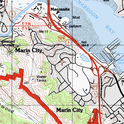 Topographic Map of Marin County Fire Department Marin City, CA