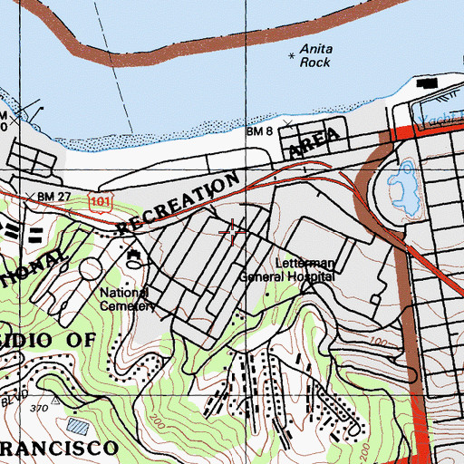 Topographic Map of Presidio Fire and Emergency Medical Services Station 51, CA