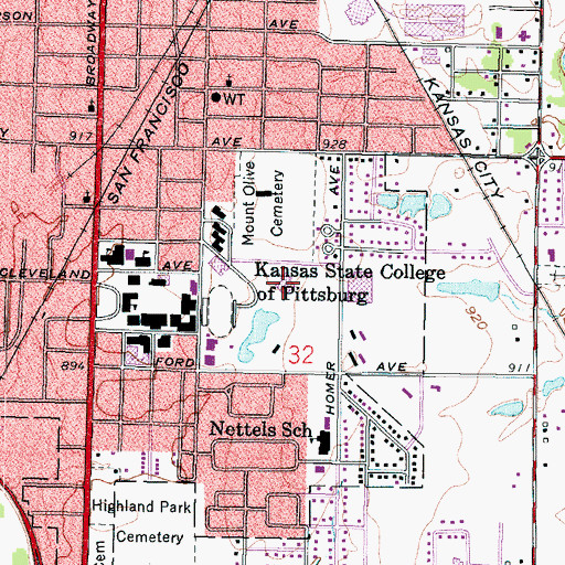 Topographic Map of Pittsburg State University McPherson Hall, KS