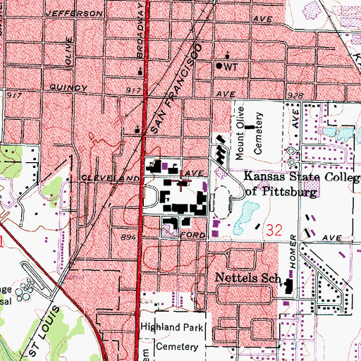 Topographic Map of Pittsburg State University Overman Student Center, KS