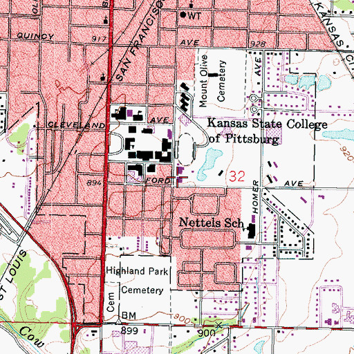 Topographic Map of Pittsburg State University Wilkinson Alumni Center, KS