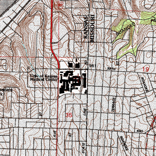 Topographic Map of The University of Kansas Hospital Heliport, KS
