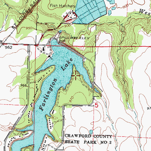 Topographic Map of Crawford State Park Oak Point Campground, KS