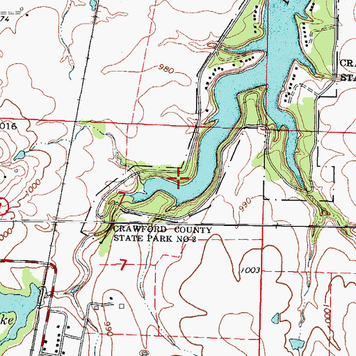 Topographic Map of Crawford State Park Osage Bluff Campground, KS
