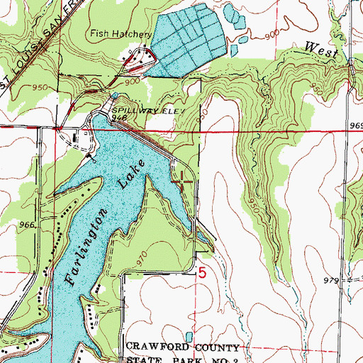 Topographic Map of Crawford State Park Rocky Cove Campground, KS