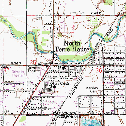 Topographic Map of Otter Creek Township Fire Department Station 1 North Terre Haute Headquarters, IN