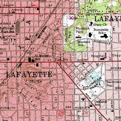 Topographic Map of Lafayette Fire Department Station 3, IN