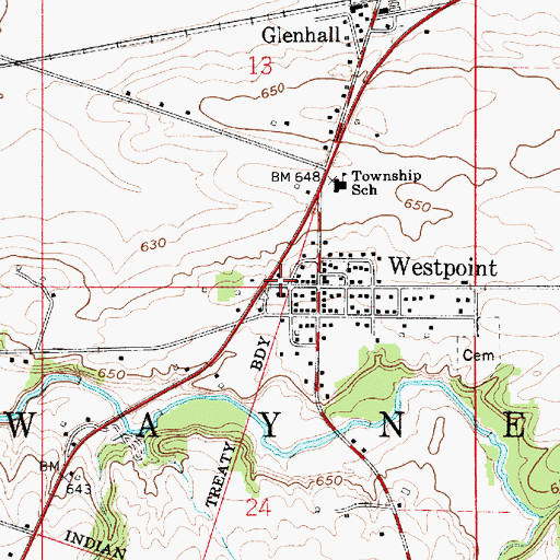 Topographic Map of West Point Volunteer Fire Department, IN