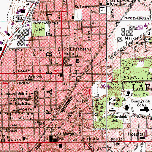 Topographic Map of Lafayette Fire Department Station 2, IN