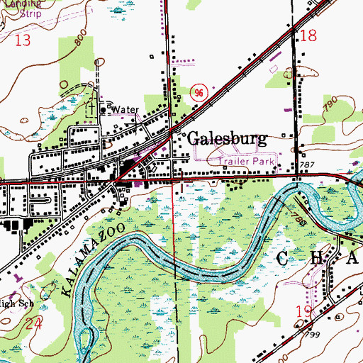 Topographic Map of Galesburgh Memorial Library, MI
