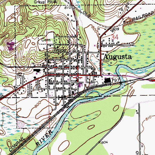Topographic Map of Augusta Post Office, MI