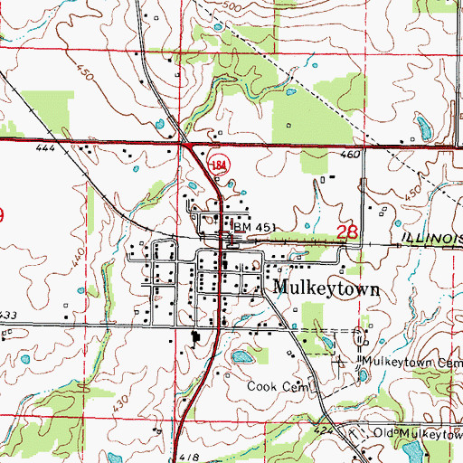Topographic Map of Mulkeytown Census Designated Place, IL
