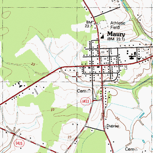Topographic Map of Maury Census Designated Place, NC