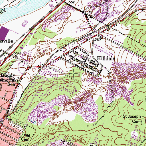 Topographic Map of Hilldale Census Designated Place, PA