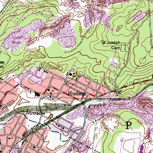 Topographic Map of Hudson Census Designated Place, PA