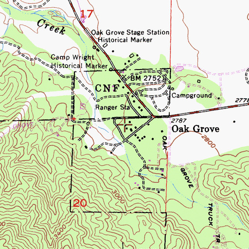Topographic Map of Oak Grove Census Designated Place, CA