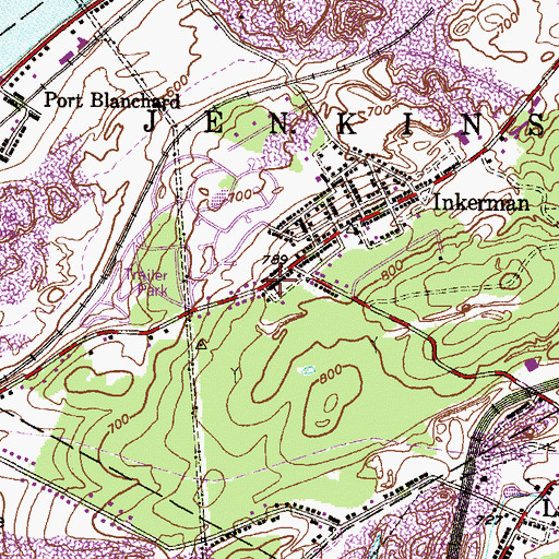 Topographic Map of Inkerman Census Designated Place, PA