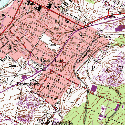 Topographic Map of Browntown Census Designated Place, PA