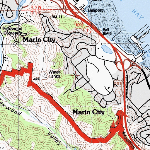 Topographic Map of Marin City Census Designated Place, CA