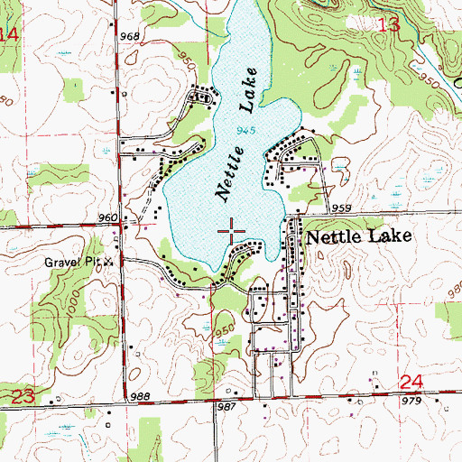 Topographic Map of Nettle Lake Census Designated Place, OH