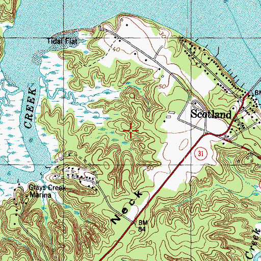 Topographic Map of Scotland Census Designated Place, VA