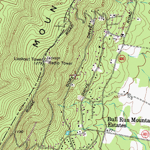 Topographic Map of Bull Run Mountain Estates Census Designated Place, VA
