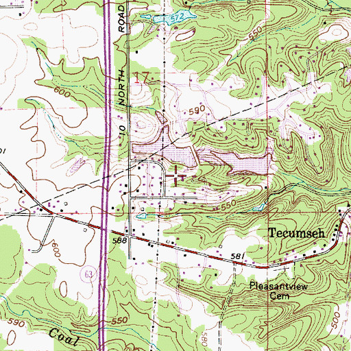 Topographic Map of Tecumseh Census Designated Place, IN