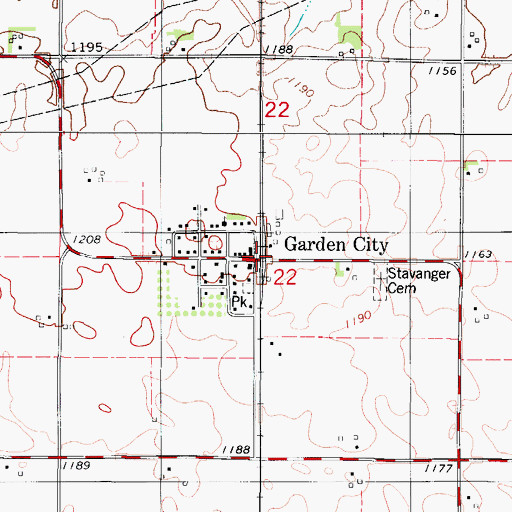 Topographic Map of Garden City Census Designated Place, IA