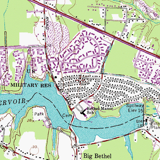 Topographic Map of Bethel Manor Census Designated Place, VA