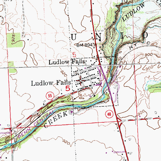 Topographic Map of Ludlow Falls Christian Church, OH
