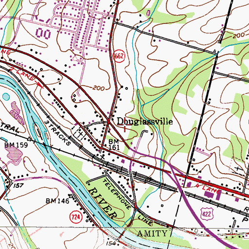 Topographic Map of Douglassville Census Designated Place, PA