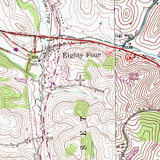 Topographic Map of Eighty Four Census Designated Place, PA