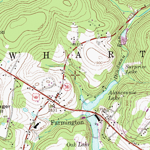 Topographic Map of Farmington Census Designated Place, PA
