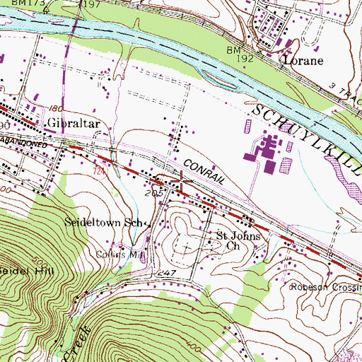 Topographic Map of Gibraltar Census Designated Place, PA