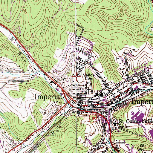 Topographic Map of Imperial Census Designated Place, PA
