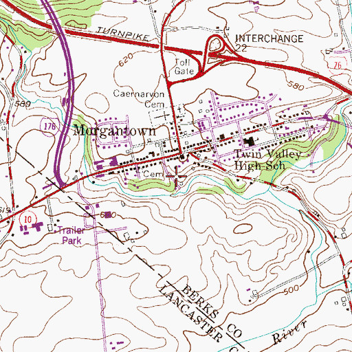 Topographic Map of Morgantown Census Designated Place, PA